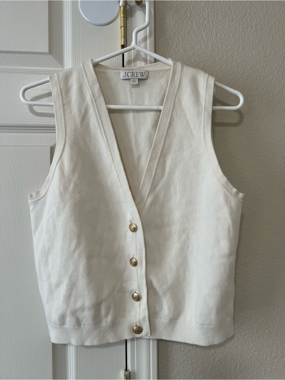 J.Crew Emilie Sweater Vest Ivory Gold Buttons Cotton Size Large BX483